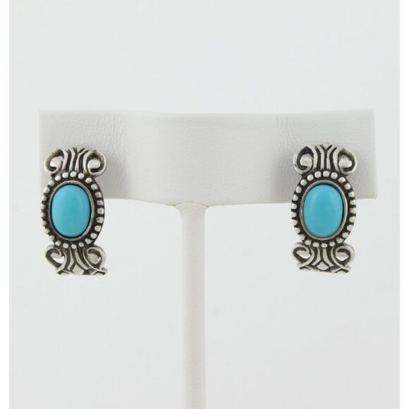 Sterling Silver Blue Turquoise Half Hoop Earrings Avon 3/4" x 3/8" - Picture 1 of 8